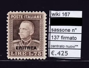 Italiaans Eritrea 1928 - 1.75 lire brown signed MNH** no. 137, centred - sassone 137