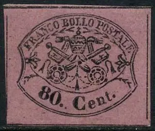 Italiaanse oude staten - Pauselijke Staat 1867 - 80 cents bright lilac pink, imperforated. Intact. - Sassone N. 20