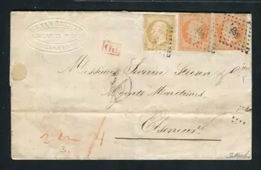 Frankrijk 1858 - Rare lettre de Calais pour Elseneur ( Danemark ) avec les n° 13Aa & 16