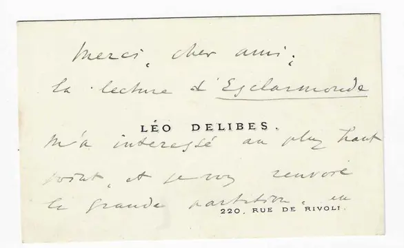 Léo Delibes - belle carte de visite autographe signée - 1889