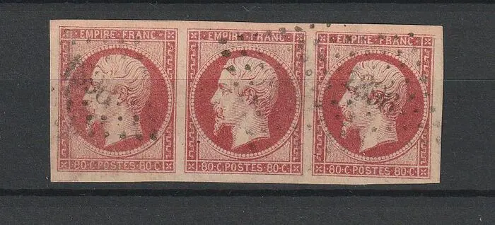 Frankrijk 1859 - Napoléon 80c , bande de 3 - Yvert n°17B