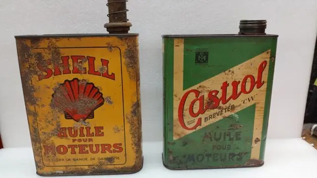 Oliekan - Bidons huile anciens - Castrol, Shell - 1930-1940