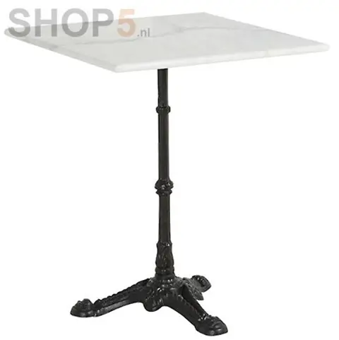 Bistrotafel gietijzer met vierkant marmer blad 60x60cm