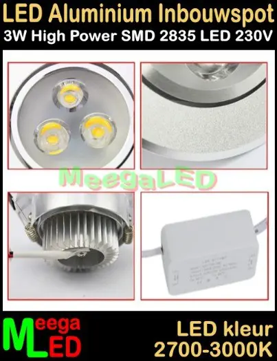 LED inbouwspot spot 3W - 3 watt - Ra Warmwit NDB - 2700K
