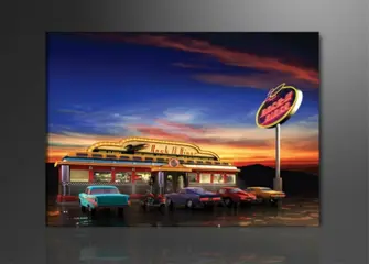 Nieuw canvas schilderij Route 66 USA Retro 120 x 80 cm