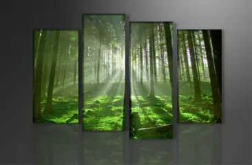 Nieuw canvas schilderij 4-luik Groen Bos 130 x 80 cm