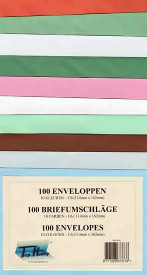 Enveloppen Pakje C6 - 10 kleuren - 100 stuks - ENV-AS1
