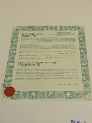 Rolex Warranty Certificate Ref: 16013