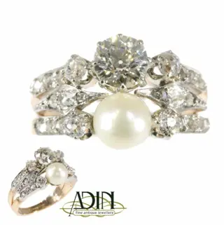 Victoriaanse verlovings ringen met diamant en parel