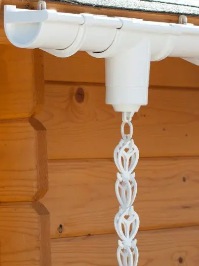 Regenkettingset voor uw dakgoot aan uw tuinhuisje!