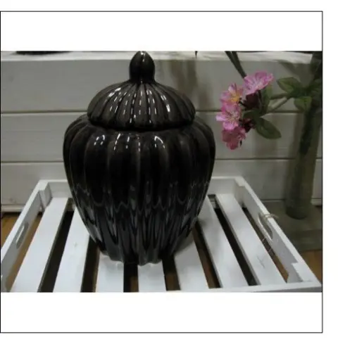 POT MET DEKSEL KERAMIEK BRUIN MT M hoog 21 CM Nieuw