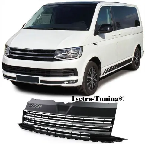 Embleemloze Grill Volkswagen Transporter T6 (Zwart-Chrome)