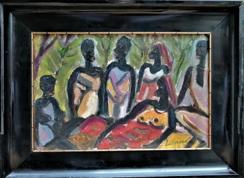 Jespers "" African scene "" olieverf op paneel 25 x35 cm