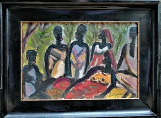 Jespers "" African scene "" olieverf op paneel 25 x35 cm