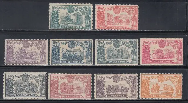 Spanje 1905 - 3rd Centennial of the publication of ‘Don Quixote’. Great centring - Edifil 257/266