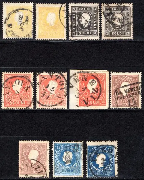 Italiaanse oude staten - Lombardije Venetië - 2nd issue – 2nd type – the complete set in the different colour shades – good cancellations - Sass. n° 28+28a+29+29a+30+30a+30b+31+31a+32+32a