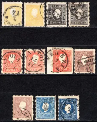 Italiaanse oude staten - Lombardije Venetië - 2nd issue – 2nd type – the complete set in the different colour shades – good cancellations - Sass. n° 28+28a+29+29a+30+30a+30b+31+31a+32+32a