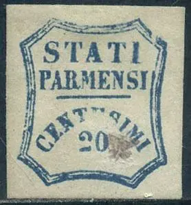 Italiaanse oude staten - Parma 1859 - Provisional Government, 20 cents azure. Wide margins. - Sassone N. 15