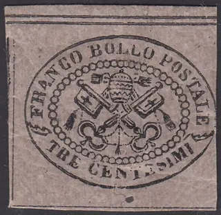 Italiaanse oude staten - Pauselijke Staat 1868 - II emissione c. 3 grigio rosa - Sassone N. 14