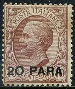Levant (Italiaanse postkantoren van 1874 tot 1923) 1908 - Constantinople 20 para on 10 cents. With certificate. - Sassone N. 2