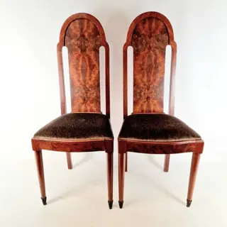 Exceptionally unique pair of walnut veneer chairs with