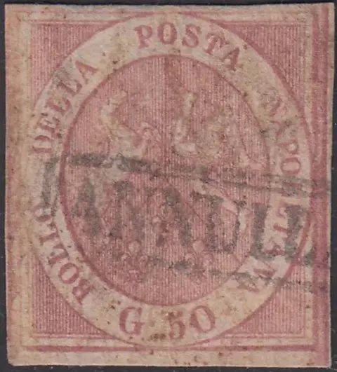 Italiaanse oude staten - Napels 1858 - Regno di Napoli gr. 50 rosa brunastro - Sassone N. 14