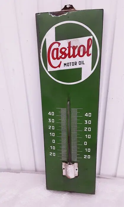 Bord - Castrol enamel sign withthermometer 76cm - Castrol -
