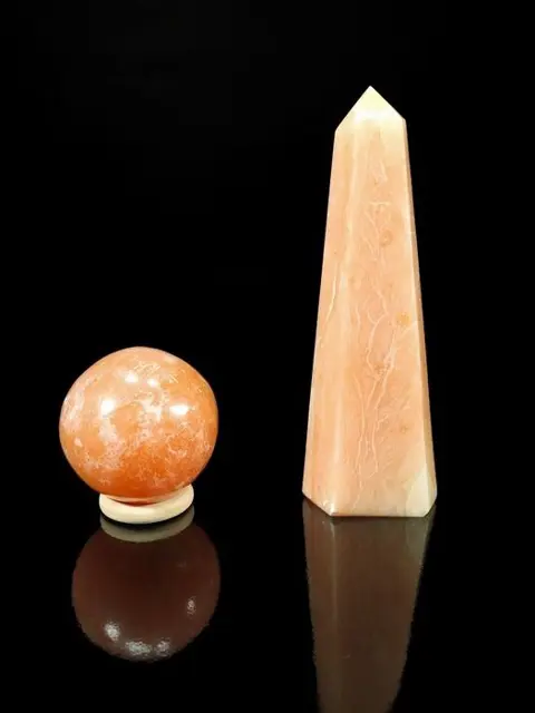 Paar Oranje Calciet mineraal Bol en prisma - 18.5×6.2×4.5
