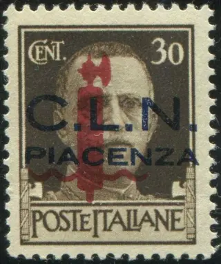 Italië 1945 - CLN Piacenza. ‘Imperiale’ 30 cents overprinted. Issue of 100 pieces. With certificate.