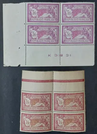 Frankrijk 1900/31 - Merson, selection of 2 stamps in blocks of 4 - Yvert 121 et 240