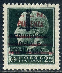 Italië 1945 - CLN Piacenza. ‘Imperiale’ 25 cents overprinted. Issue of 100 pieces. With certificate.