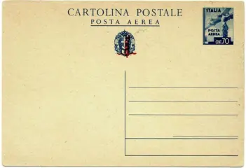 Koninkrijk Italië 1928 - RSI - Rara cartolina di posta aerea da cent. 70 soprastampata con fascio rosso. Certificata - Filagrano C108A