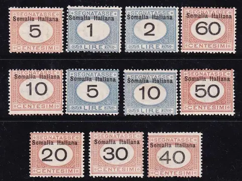 Italiaans Somalië 1926 - Postage due with values in Italian currency, 11 certified values - sassone 41/51