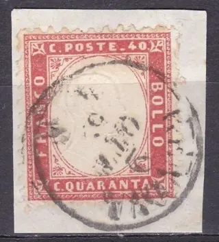 Koninkrijk Italië 1862 - 40 cents carmine red on cut out - Sassone n. 3