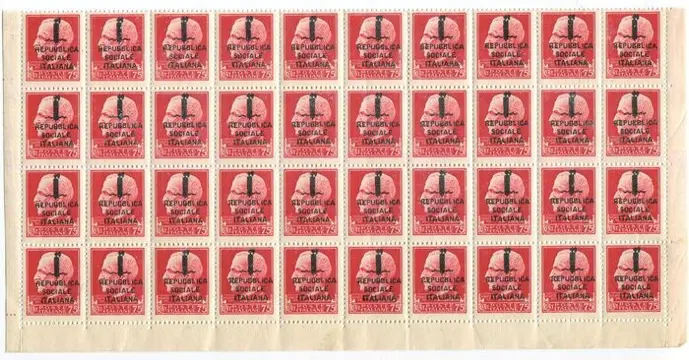 Italië 1944 - RSI -Imperialec. 20. Blocco di 40 esemplari della tiratura di Milano - CEI 63MI