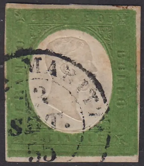 Italiaanse oude staten - Sardinië 1851 - III emissione c. 5 verde giallo - Sassone N. 7