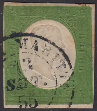 Italiaanse oude staten - Sardinië 1851 - III emissione c. 5 verde giallo - Sassone N. 7