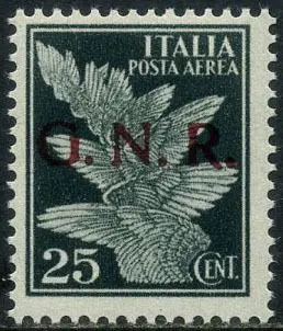 Italië 1944 - RSI – 25 cents airmail with red overprint and black offset on the back. With certificate - Sassone A 117
