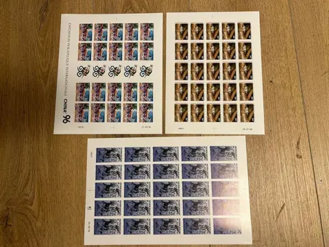 Frans-Polynesië 1996 - non dentelés - exposition China 96, cigale, Arts du Pacifique - en feuilles - neufs** - Maury n°509 x 20 exemplaires et n°516 et 517 x 25 exemplaires