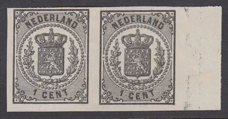 Nederland 1869 - Rijkswapen, kleurproef in de gekozen kleur in horizontaal randpaar - PC 74a (2x)