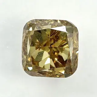 Diamant - 0.39 ct - Cushion - Natural Fancy Grayish Yellow