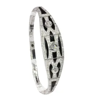 Graphic Grace  Vintage Art Deco Diamond and Onyx Bracelet, Circa 1920