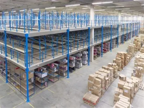 Tussenvloer, etage op legbordstelling, stelling, stellage