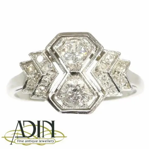 Vintage platinum Art Deco ring met Diamant