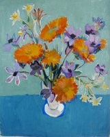 Y Milin circa 1950 flowerstilllife gouache 13x30 cm