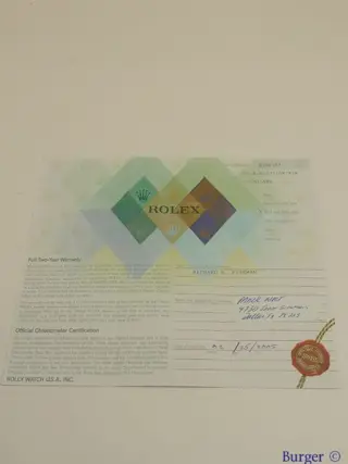 Rolex Warranty Certificate Ref: 16203