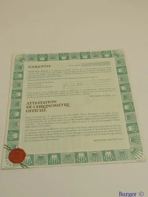 Rolex Warranty Certificate Ref: 69173