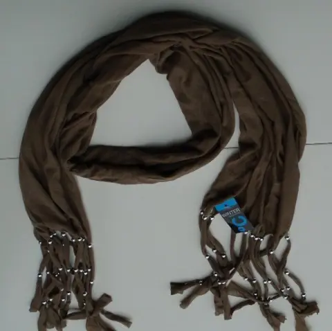 SJAAL BRUIN MET FRANJE EN KRALEN 150X35 CM NIEUW