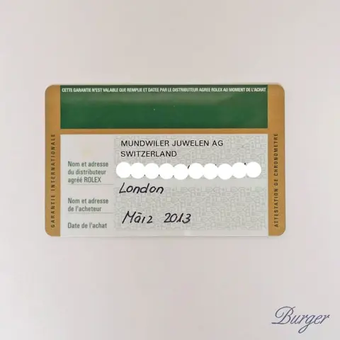 Rolex Warranty Certificate Ref: 218235