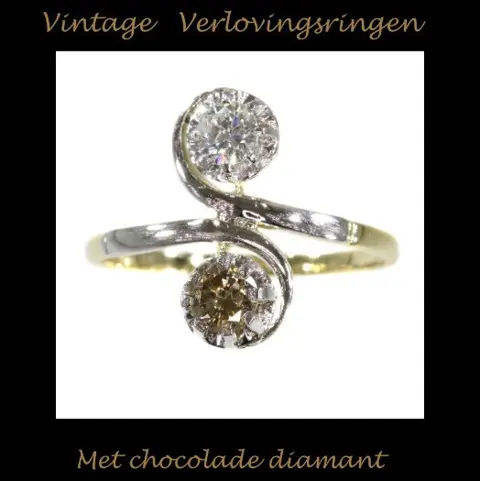 Vintage verlovingsring met chocolade diamant